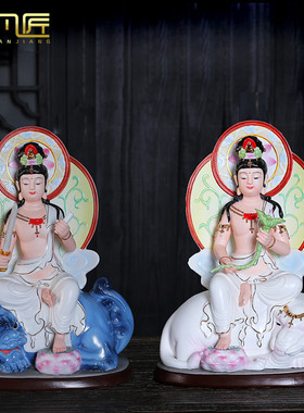 华严三圣文殊普贤菩萨陶瓷佛像