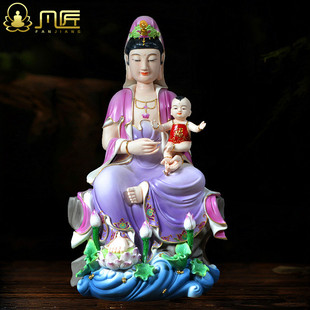 凡匠陶瓷手绘送子观世音 求子观音菩萨佛像德化白瓷家居供奉摆件