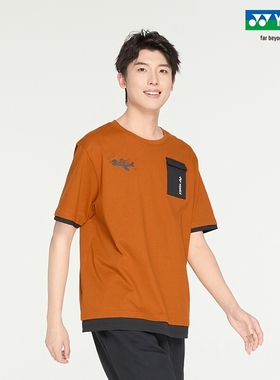 YONEX尤尼克斯羽毛球服男士橙色短袖T恤户外运动休闲修身透气