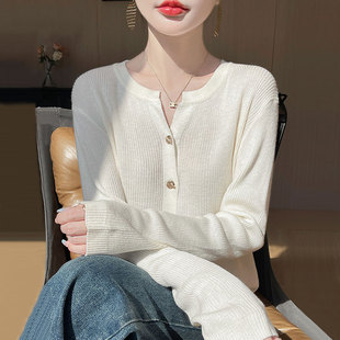 【厂家直供】春季新款纯色圆领针织开衫外套短款毛衣女上身外搭潮