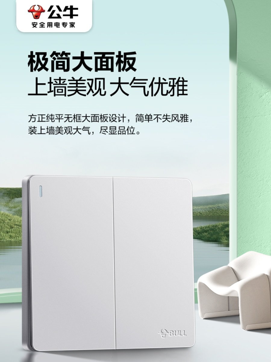 公牛86型两开二开多控双联中途开关2开两开双开暗装面板家用G12