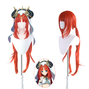 妮露cos假发 豆蔻 原神须弥 红色双马尾长发cosplay假发仿真头顶