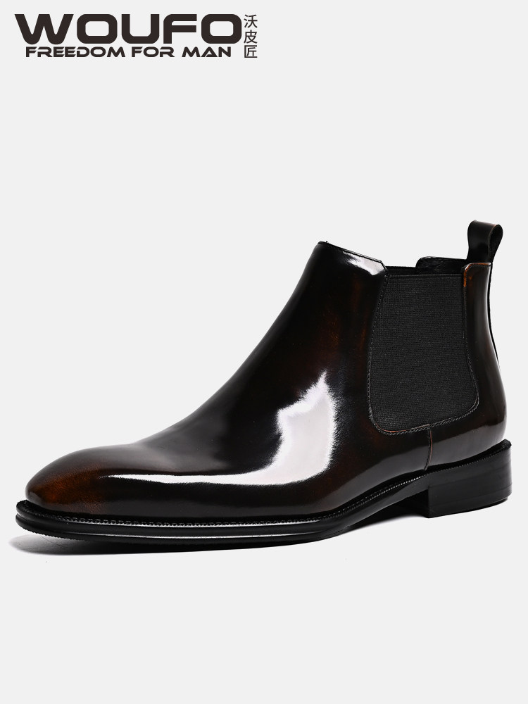 AUTUMN AND WINTER NEW BRITISH STYLE CHELSEA BOOTS TRENDY MENS SMALL SQUARE TOE EUROPEAN AND AMERICAN LEATHER GLOSSY SUEDE WARM BOOTS