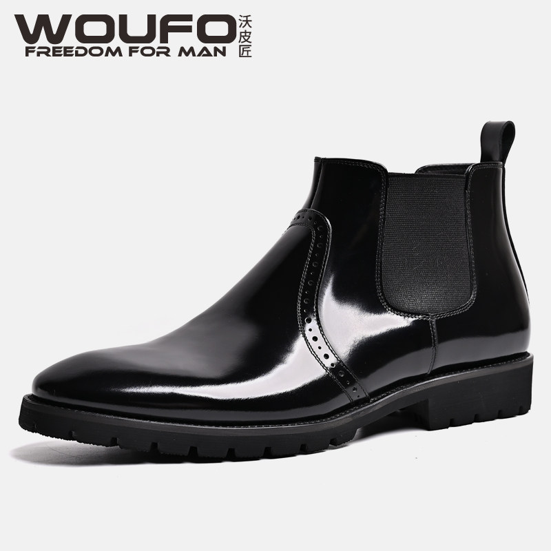 2022 NEW FALL|WINTER BRITISH SHINY LEATHER CHELSEA BOOTS ELASTIC SHORT BOOTS TRENDY MENS SHORT BOOTS SOFT SOLE