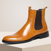 切尔西靴男英伦真皮短靴子欧美潮流松紧口套筒高帮皮鞋 牛皮工装 靴