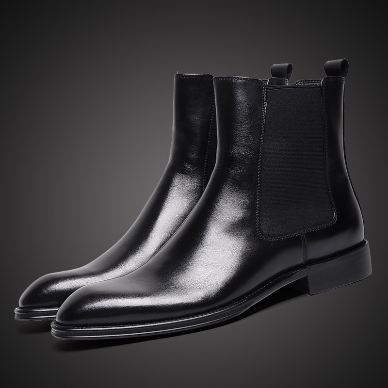 WOUFO2020 NEW CHELSEA BOOTS MENS TRENDY YOUTH BRITISH POINTED TOE GENUINE LEATHER RETRO SLEEVE COWHIDE BOOTS