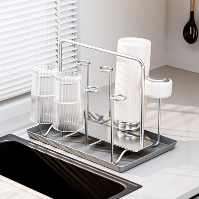 304不锈钢杯子沥水架桌面放水杯茶杯奶瓶马克杯桌上收纳置物架子