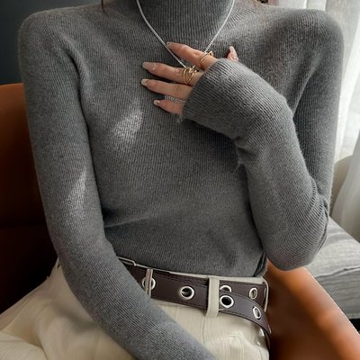 羊毛打底衫女秋冬新款内搭高级感灰色半高领毛衣中领针织上衣