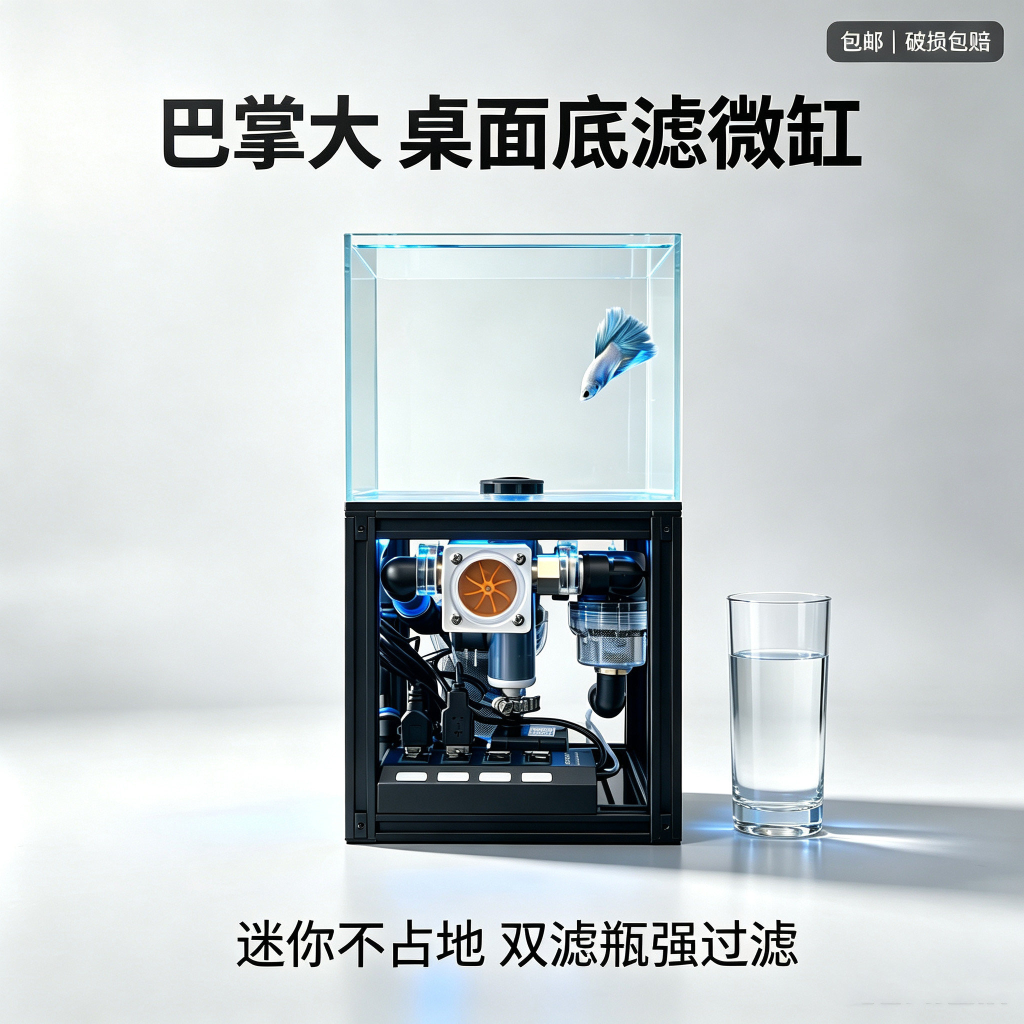 工业风铝型材微缸手工定制底滤缸