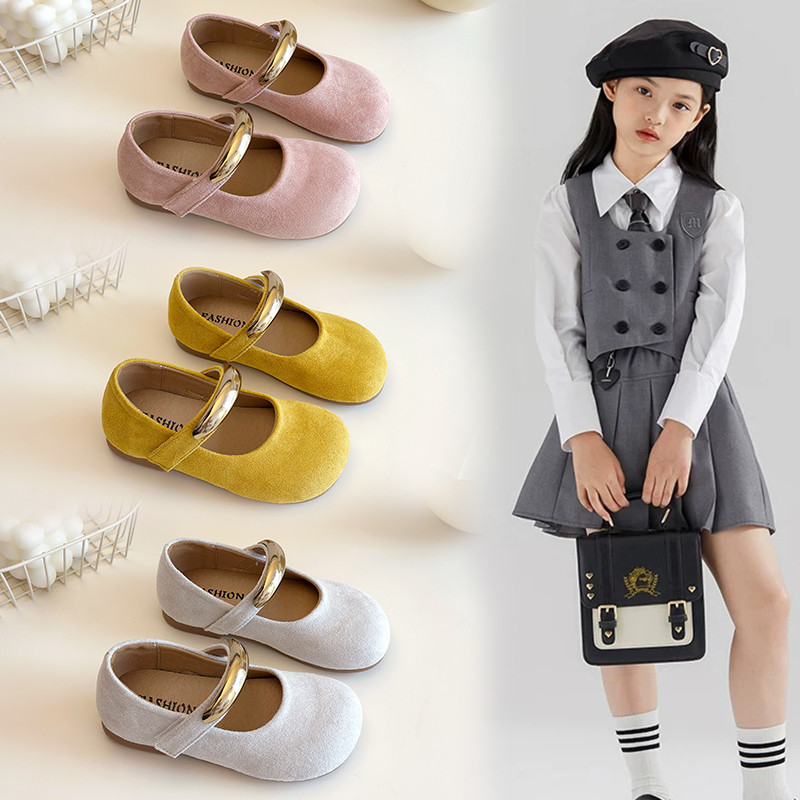 真皮女童小皮鞋2025新款儿童时尚软底豆豆鞋玛丽珍女宝宝纯色单鞋