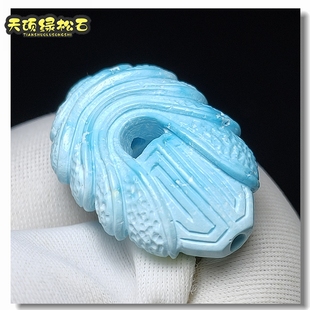 十堰绿松石原矿无优化雕花扁珠背云苏工雕刻雕件保真挂件项链无油