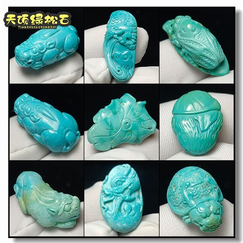 绿松石原石苏工雕刻吊坠把件