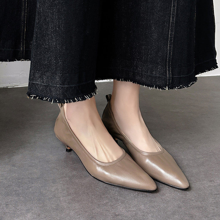 法式尖头芭蕾舞鞋女新款真皮小猫跟浅口单鞋真皮软底舒适奶奶鞋子,女鞋,浅口单鞋,淘宝优惠券,粉丝福利购,淘宝优惠卷