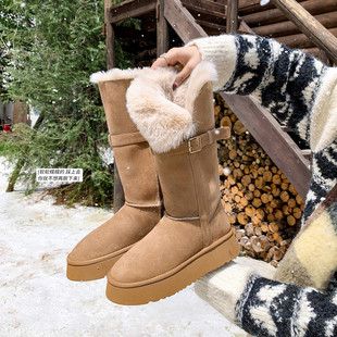 时尚雪地靴2025女冬厚底加绒加厚防滑保暖高筒靴不过膝面包屑