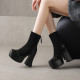女士甜酷气质时尚 靴 2025秋冬圆头粗跟超高跟短筒短靴黑色时装