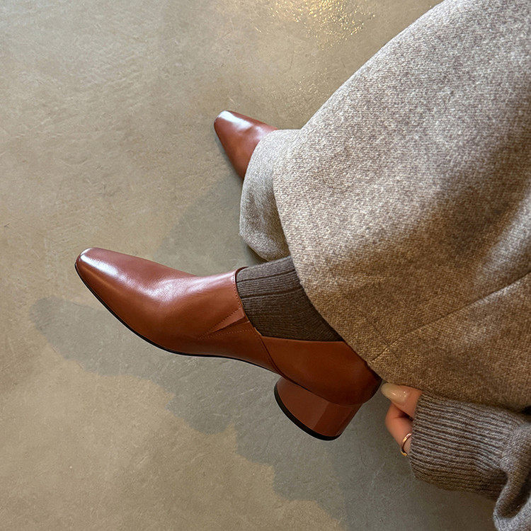 法式复古风高跟乐福鞋女2026春季粗跟真皮方头百搭深口单鞋子,女鞋,深口单鞋,淘宝优惠券,粉丝福利购,淘宝优惠卷