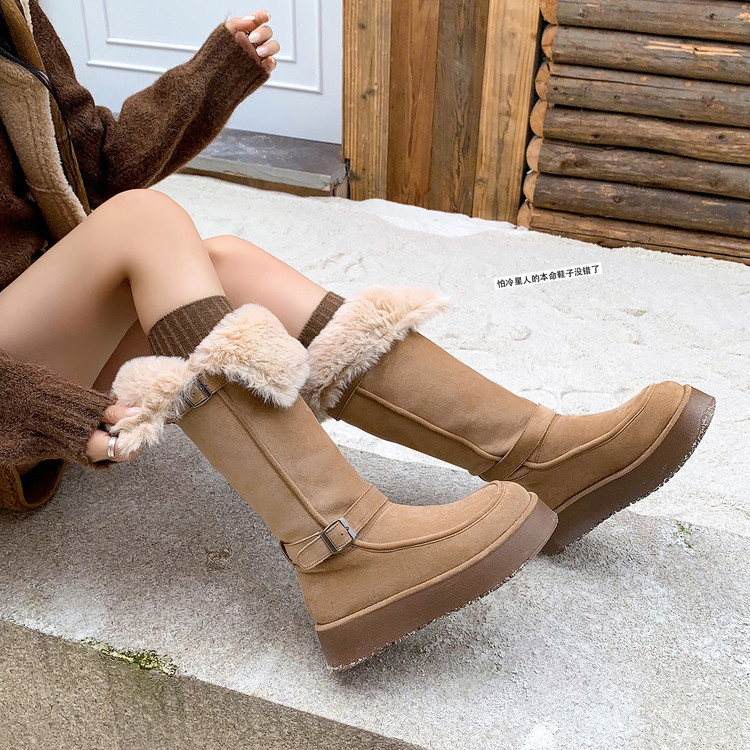 厚底加绒长筒靴女靴子2025冬季新款两穿高筒靴保暖加厚雪地靴