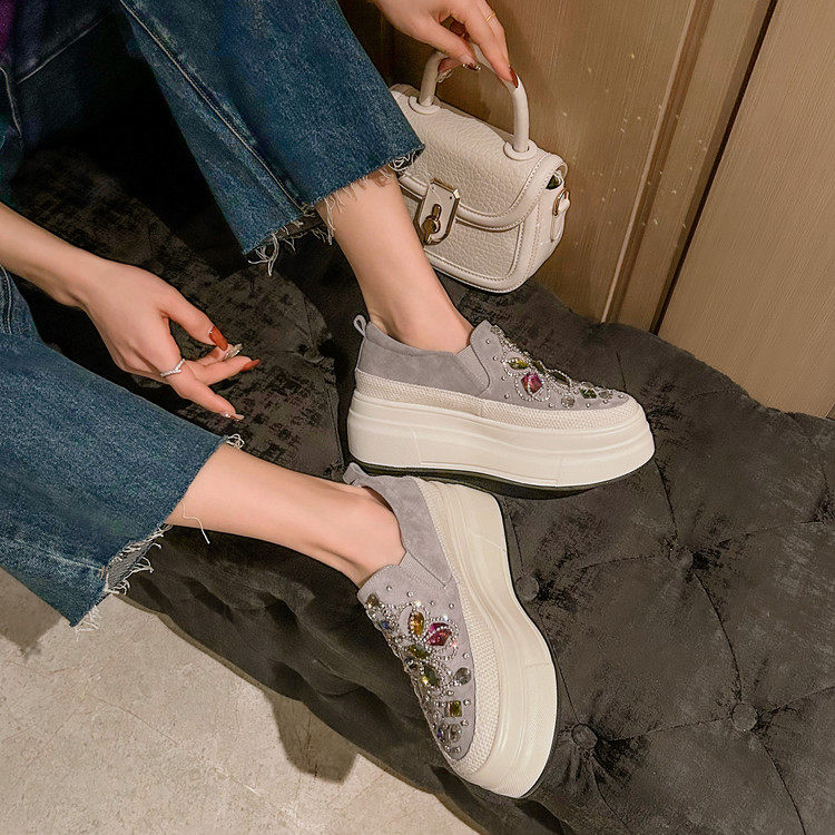 女鞋真皮水钻厚底单鞋板鞋2026一脚蹬乐福鞋懒人鞋休闲增高鞋,女鞋,深口单鞋,淘宝优惠券,粉丝福利购,淘宝优惠卷