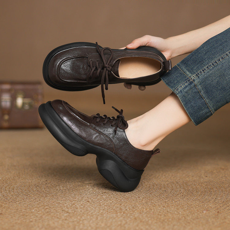 小个子松糕厚底乐福鞋女粗跟高跟英伦风系带小皮鞋真皮休闲单鞋子,女鞋,深口单鞋,淘宝优惠券,粉丝福利购,淘宝优惠卷