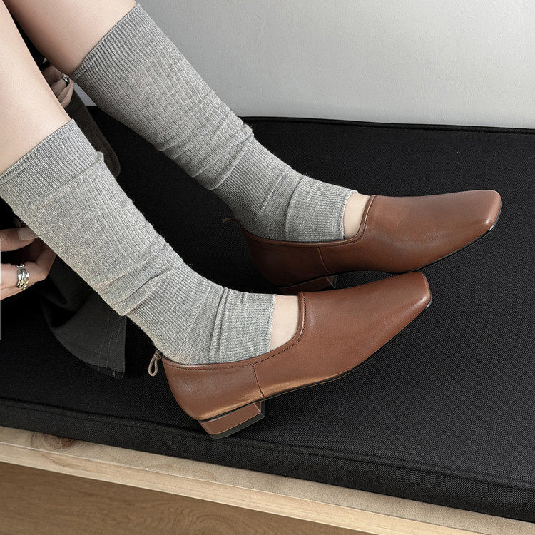 2026春季新款简约风真皮方头深口单鞋中跟一脚蹬乐福鞋女鞋子,女鞋,乐福鞋（豆豆鞋）,淘宝优惠券,粉丝福利购,淘宝优惠卷