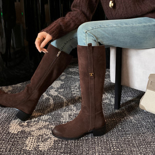 女靴粗跟长靴中跟高筒靴骑士靴子 长筒靴子女秋冬加绒2025新款