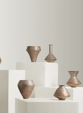 形上银彩花瓶手作陶瓷日式侘寂风原创小众水培花器客厅装饰摆件