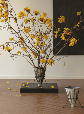 形上景德镇高温陶瓷中古风大型落地水培花瓶民宿岛台侘寂风花器