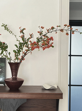 形上红色大漆陶瓷手作花器日式花瓶家居客厅民宿茶室插花装饰摆件