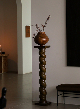 形上法式中古底座螺旋雕塑台柱子落地侘寂艺术摆件复古立柱装饰