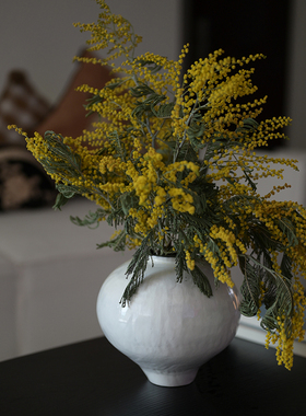 形上复古花瓶月亮罐日式手工景德镇白色花器客厅摆件