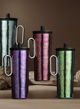 新款高端纯钛保温杯内外钛金属手柄直身杯高颜值户外车载咖啡杯