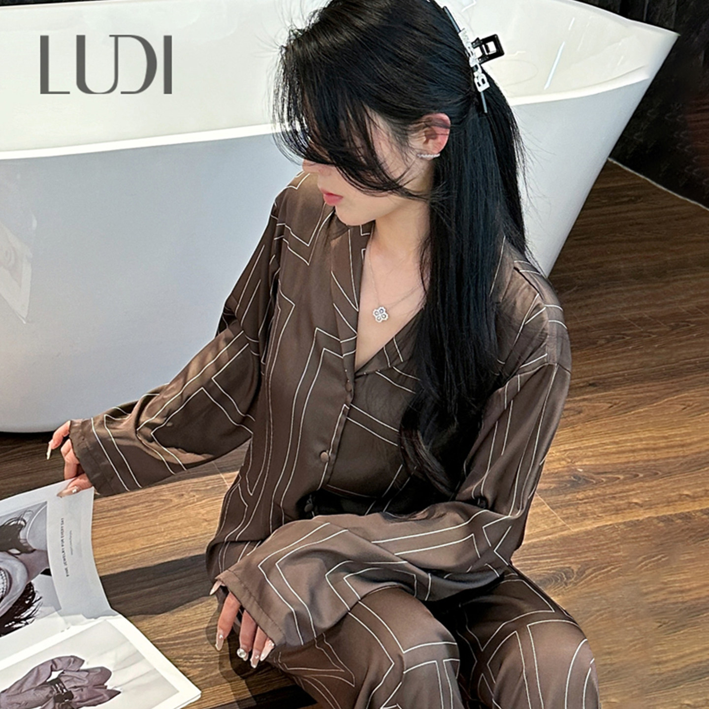 露迪尚品复古睡衣女长袖高级感舒适家居服套装可外穿LDC267951