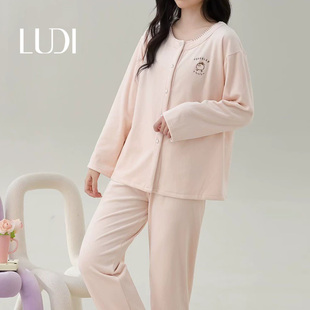 露迪尚品女士秋冬海岛绒加厚睡衣家居服翻领长袖长裤LDC257331-35