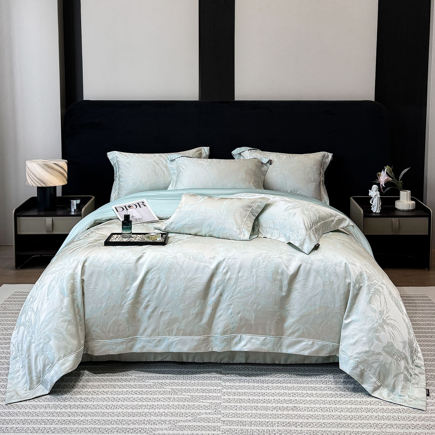 高端礼盒装2026新品100支贡缎提花长绒棉四件套面料光泽细腻柔软