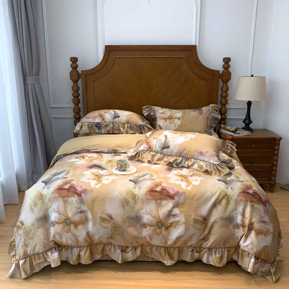 新品高端法式花边100支长绒棉四件套花卉款面料柔软舒适亲肤床品