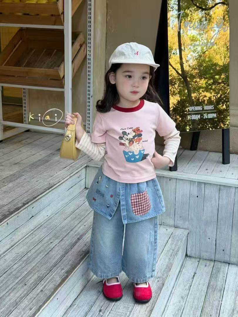 童装2026春款女童小童休闲韩版可爱女宝宝两件套装T恤洋气牛仔裤