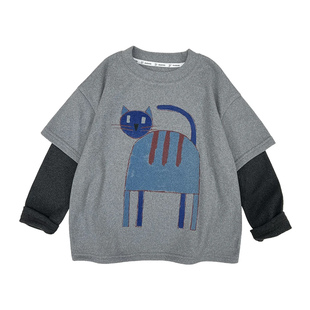 儿童长袖t恤假两件男童2025新款纯棉长袖上衣中大童男孩夏装衣服