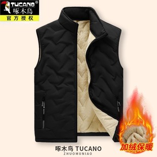 啄木鸟羊羔绒马甲男秋冬季 外套保暖背心中年爸爸坎肩加绒加厚棉服