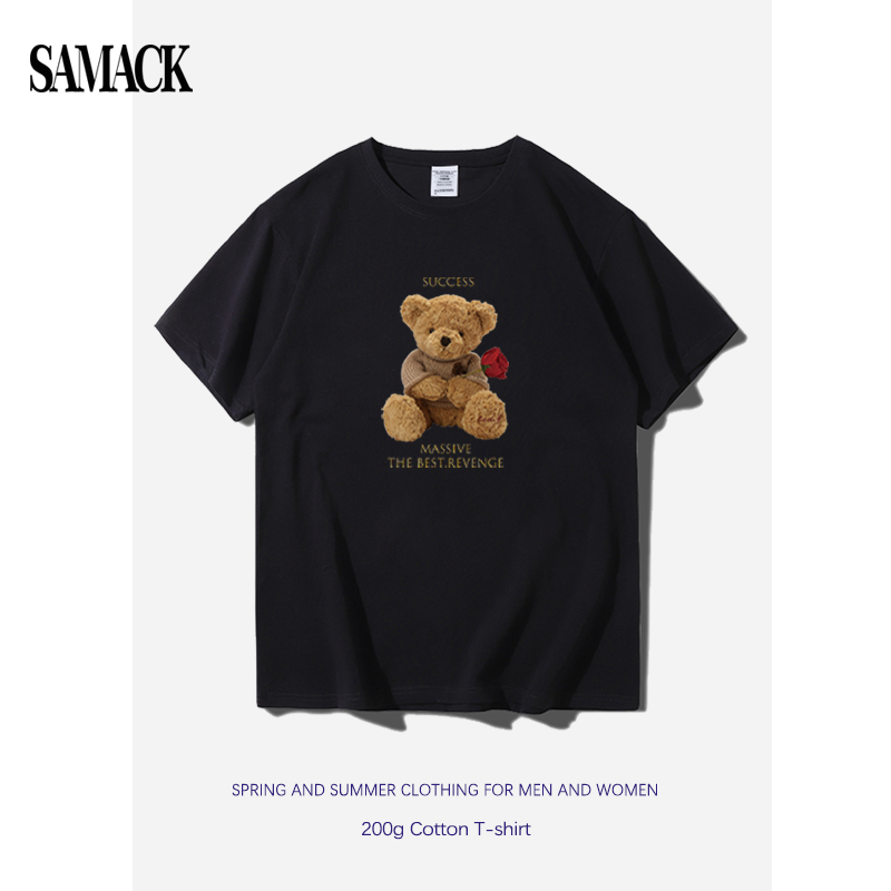 黑色圆领小熊维尼短袖t恤男2022