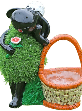 良泽花园庭院植草羊花缸雕塑