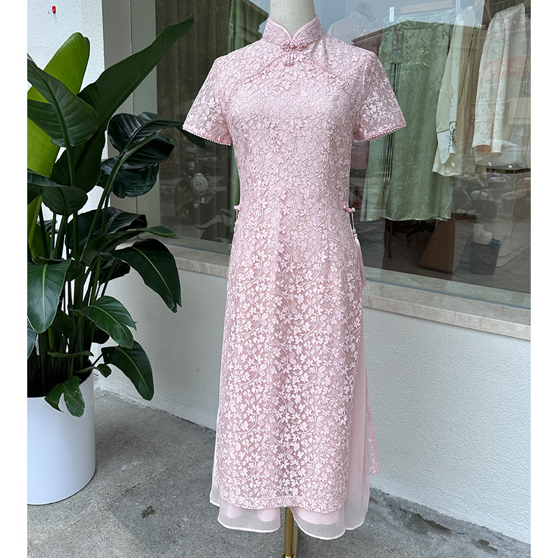 2024夏新款日常蕾丝奥黛长款旗袍