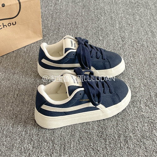 鲁鲁蛋 厚底小白鞋女款2025新款春秋韩系休闲板鞋百搭小众面包鞋