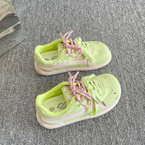 鲁鲁蛋 厚底德训鞋子女2025新款爆款百搭小白鞋青苹果板鞋休闲鞋