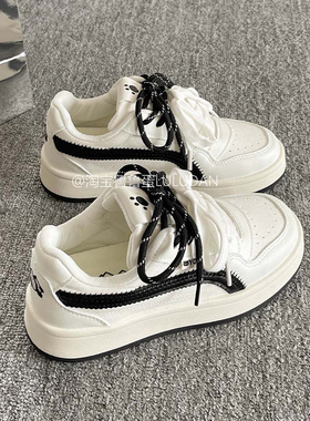 鲁鲁蛋 韩系休闲板鞋女款2025新款夏季厚底小白鞋配裙子面包鞋子