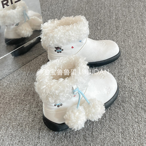鲁鲁蛋 加绒毛毛棉鞋女2025年新款冬甜美雪地靴保暖厚底小众棉靴