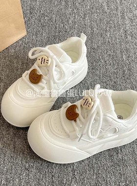 鲁鲁蛋 小众不撞款板鞋女款2025新款夏季透气厚底小白鞋面包鞋子