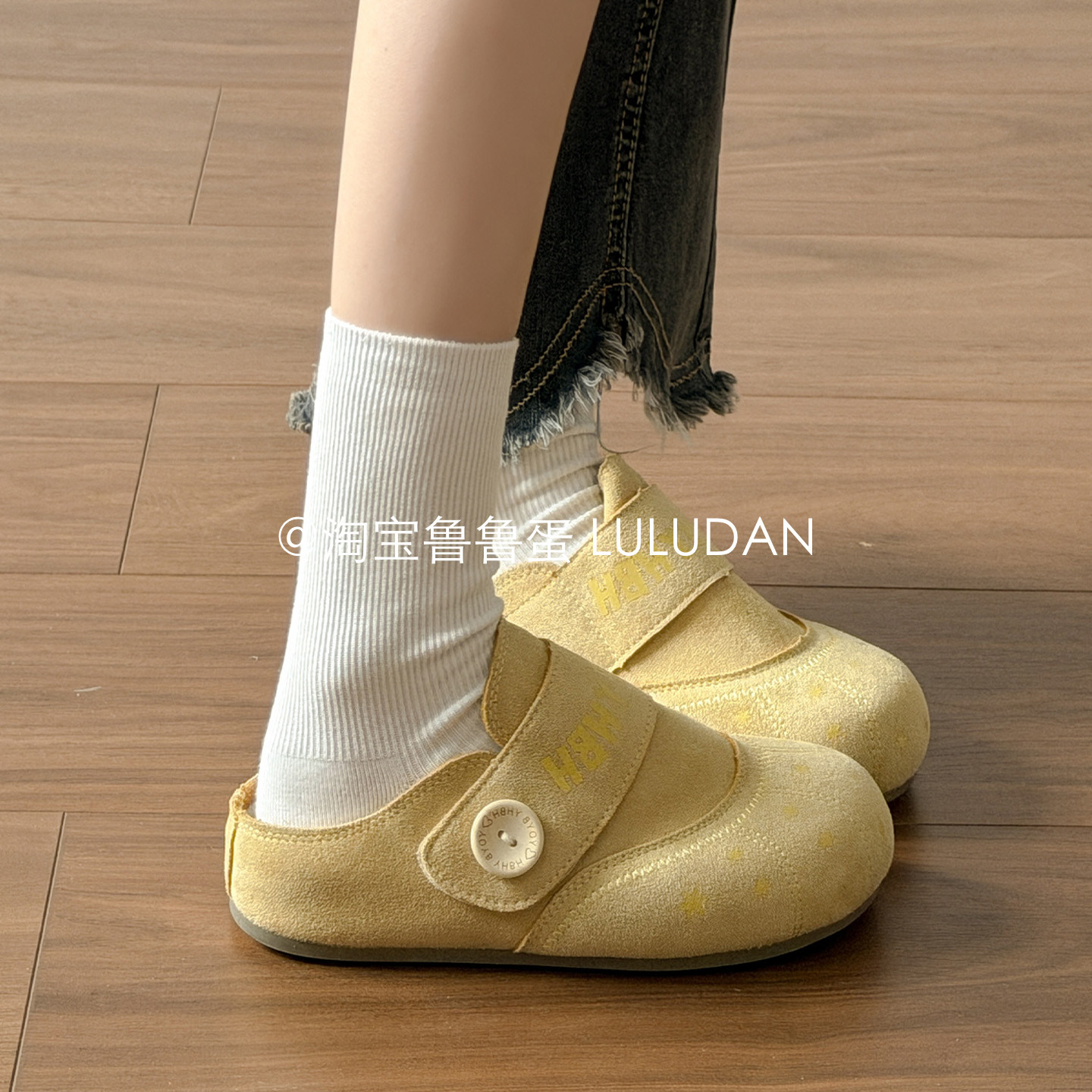 鲁鲁蛋 春季一脚蹬勃肯鞋女2026新款配裙子包头半拖鞋外穿休闲鞋