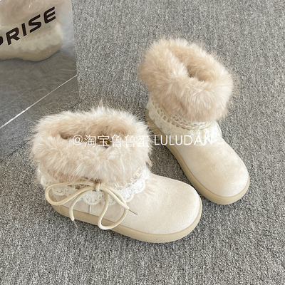 鲁鲁蛋 厚底雪地靴女款2025新款冬季外穿加绒女鞋保暖棉鞋毛毛靴