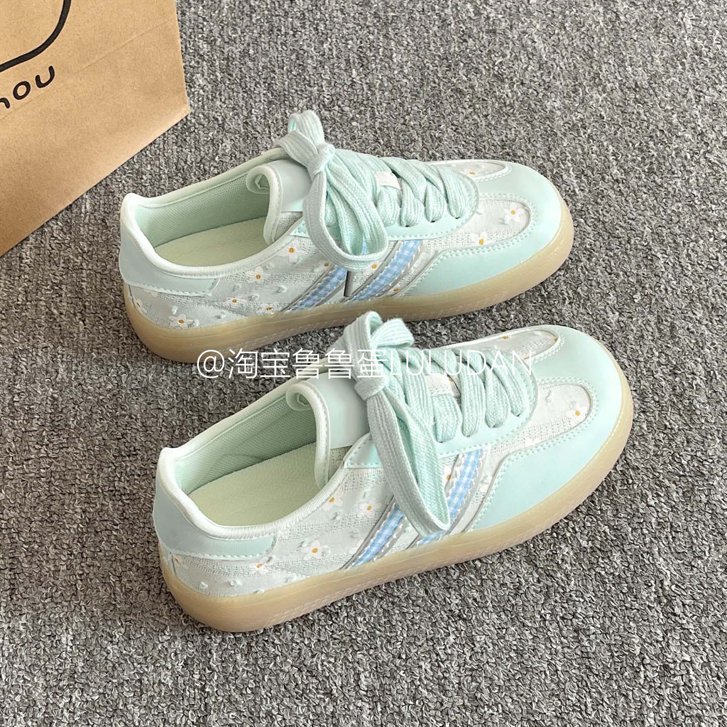 鲁鲁蛋 韩系厚底板鞋女款2025新款夏季百搭小白鞋刺绣复古德训鞋