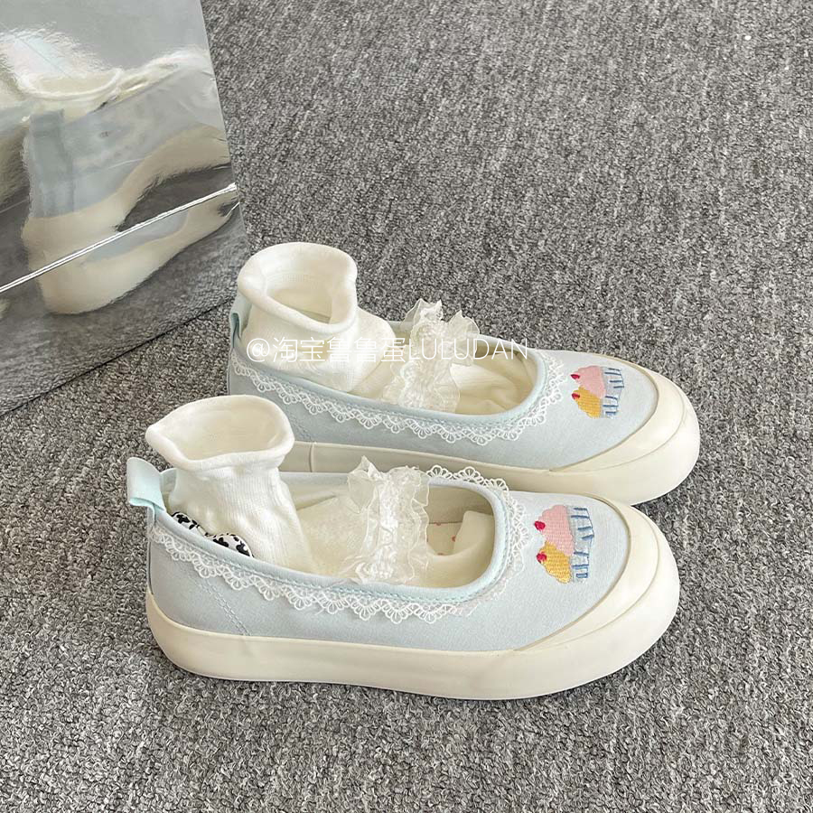 鲁鲁蛋 夏天配裙子玛丽珍女鞋新款2025爆款一脚蹬蕾丝平底单鞋女